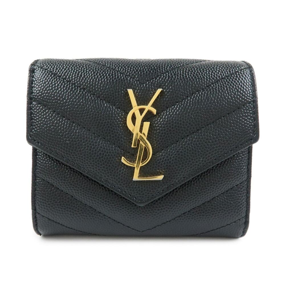 Saint Laurent Monogram Cassandra Leather Compact Wallet Black